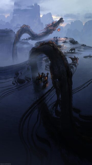 Mystical Asian Dragon Over Misty Rice Terraces Wallpaper 4K