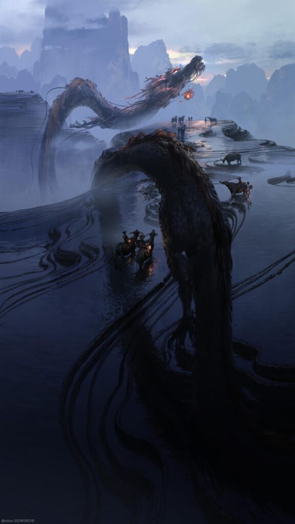 Mystical Asian Dragon Over Misty Rice Terraces Wallpaper 4K