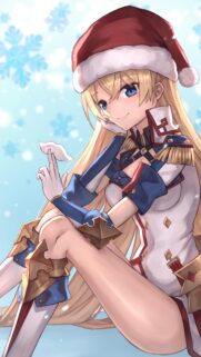 Anime Girl in Santa Hat Christmas Snow High Quality Mobile Wallpaper