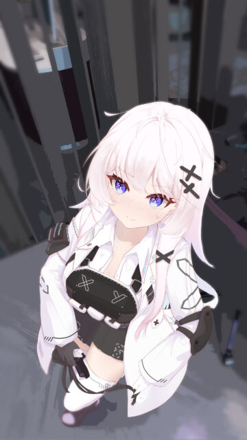 Anime Girl with White Hair and Cyberpunk Style Aesthetic Wallpaper