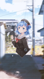 Anime School Girl with Bubbles Aesthetic Mobile Wallpaper for Smartphone