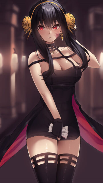 Stunning Yor Forger Anime Girl Wallpaper in Black Assassin Outfit - High Quality 4K Mobile Background