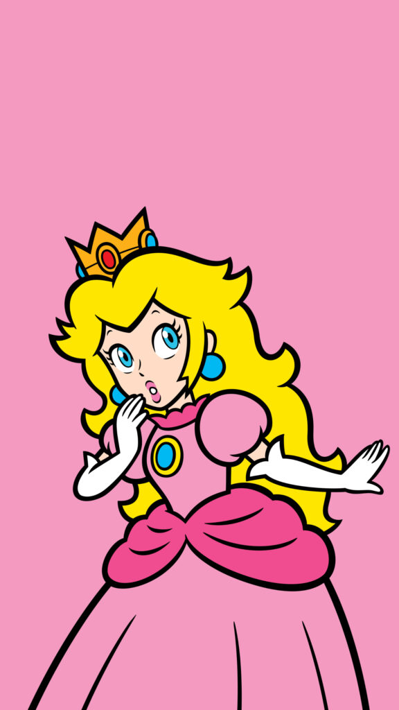 Princess Peach Surprised Expression Minimalist Pink Mobile Wallpaper