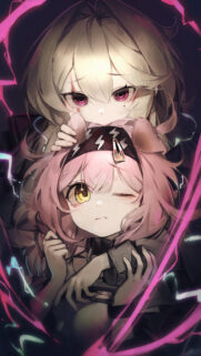 Anime Girls Dark Aesthetic Wallpaper with Neon Lightning Effects for Mobile