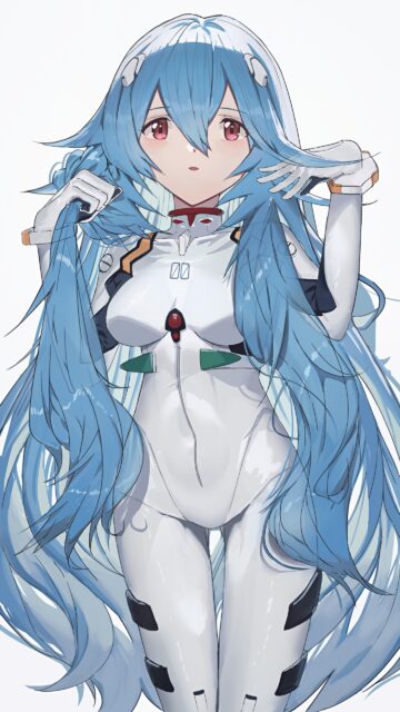 Rei Ayanami Anime Portrait Wallpaper: Long Blue Hair Evangelion Girl Illustration