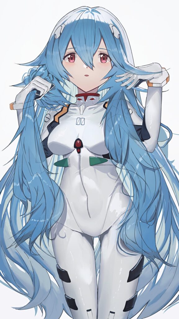 Rei Ayanami Anime Portrait Wallpaper: Long Blue Hair Evangelion Girl Illustration