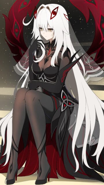 Anime Girl with White Hair and Dark Red Winged Attire High Quality Wallpaper