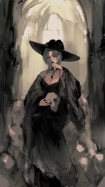 Gothic Witch with Skull Dark Fantasy Art Mobile Wallpaper