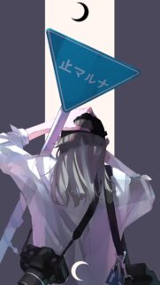 Anime Girl with Camera and Road Sign Aesthetic Mobile Wallpaper