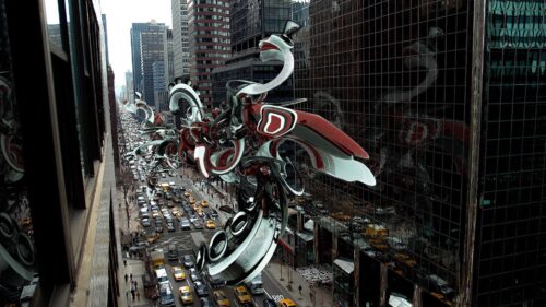 City, Figure, Flight HD Wallpapers Download