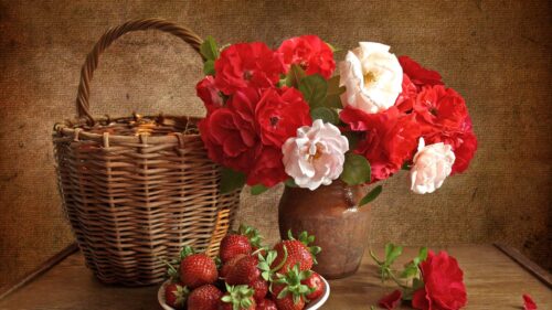 Flowers, Flower, Strawberry, Still, Life HD Wallpapers Free Download