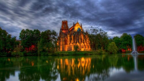 Germany, Park, Cathedral, Fountain, Church HD Wallpapers Free Deownload