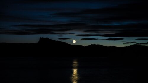 Moon, Sky, Horizon River, Mountains Download Free HD Wallpapers