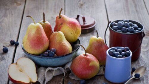 Pears, Blueberries, Fruit, Dishes HD Wallpapers Free Download