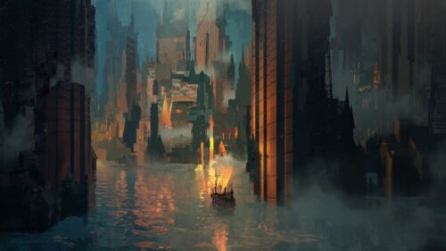 Ship, City, Futurism Wallpapers Free Download