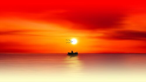 Silhouette, Dawn, Sea Wallpapers Free Download