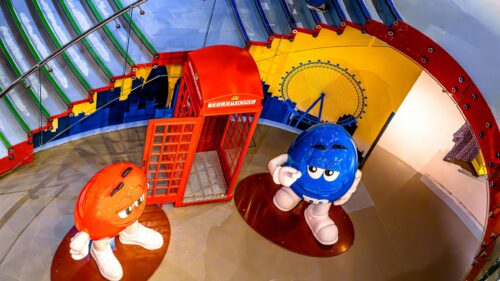 M&M Characters at London Telephone Booth Desktop Wallpaper