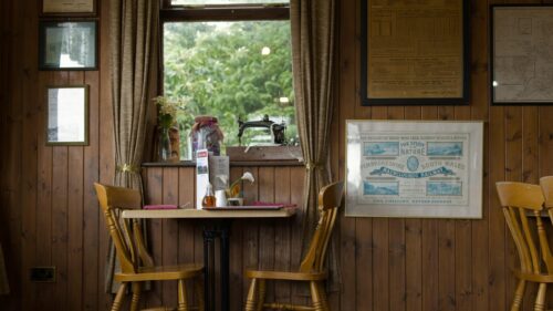 Cozy Vintage Cafe Window View Wooden Interior 4K Desktop Wallpaper