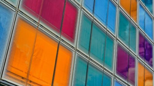 Colorful Abstract Architectural Glass Facade 4K Desktop Wallpaper