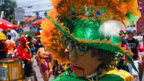 Colorful Brazilian Carnival Masked Performer 4K Wallpaper