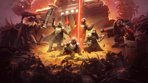 Helldivers 2 Cinematic Battle Scene 4K Gaming Wallpaper for Desktop PC