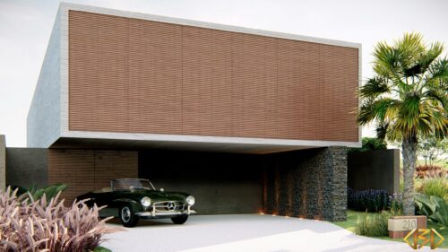 Modern Architectural House with Vintage Mercedes Car 4K Wallpaper
