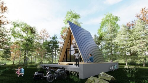 Modern A-Frame Cabin in Forest Retreat 4K Desktop Wallpaper