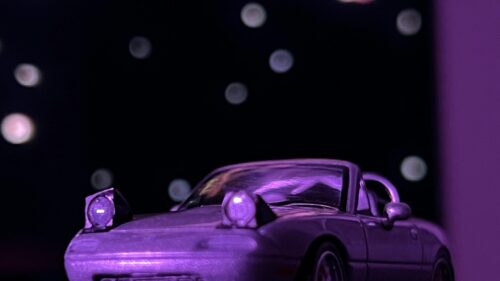 Neon Purple Mazda Miata Pop-up Headlights 4K Wallpaper