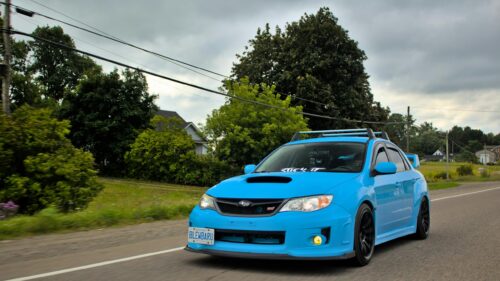 Hyper Blue Subaru WRX STI Sport Sedan 4K Desktop Wallpaper