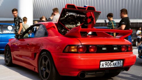 Red Toyota MR2 JDM Sports Car with Open Engine Bay 4K Desktop Wallpaper