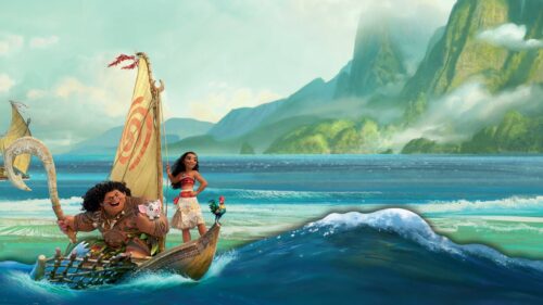 Moana and Maui Sailing Across the Pacific Ocean High Quality 4K Desktop Wallpaper