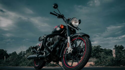 Matte Black Royal Enfield Classic 350 Motorcycle Desktop Wallpaper