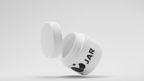 Minimalist White Cosmetic Jar Floating Product Mockup Desktop Wallpaper