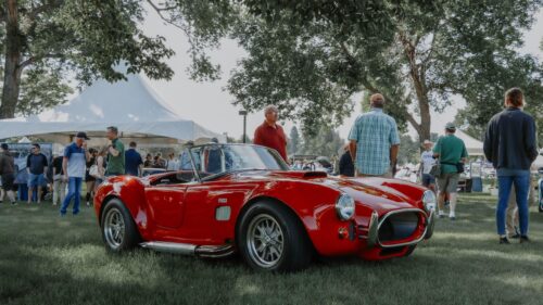 Classic Red AC Cobra Sports Car at Car Show Desktop Wallpaper