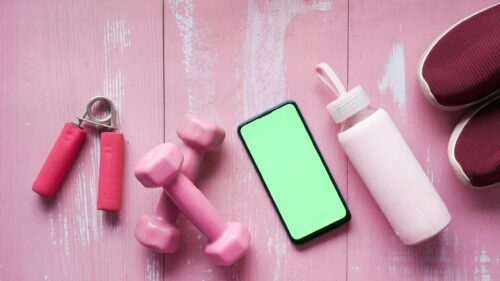 Pink Fitness Gear and Green Screen Phone Desktop Wallpaper