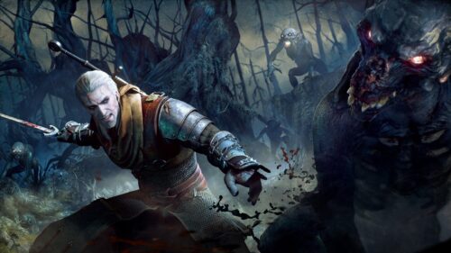 Geralt of Rivia Standing in a Misty Dark Forest The Witcher 4K Wallpaper