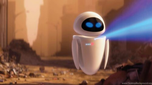 Wall-E Amidst Dusty Sunset Scenery Pixar Movie Aesthetic 4K Desktop Wallpaper