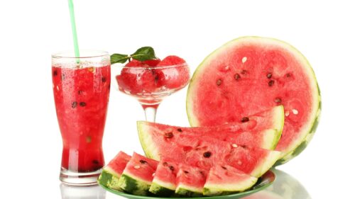 Fresh Watermelon Juice and Sliced Fruit Refreshment 4K Wallpaper