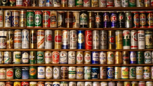 Vintage Beer Can Collection Shelves Desktop Wallpaper