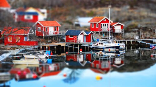 Charming Red Scandinavian Fishing Cabins Harbor PC Wallpaper