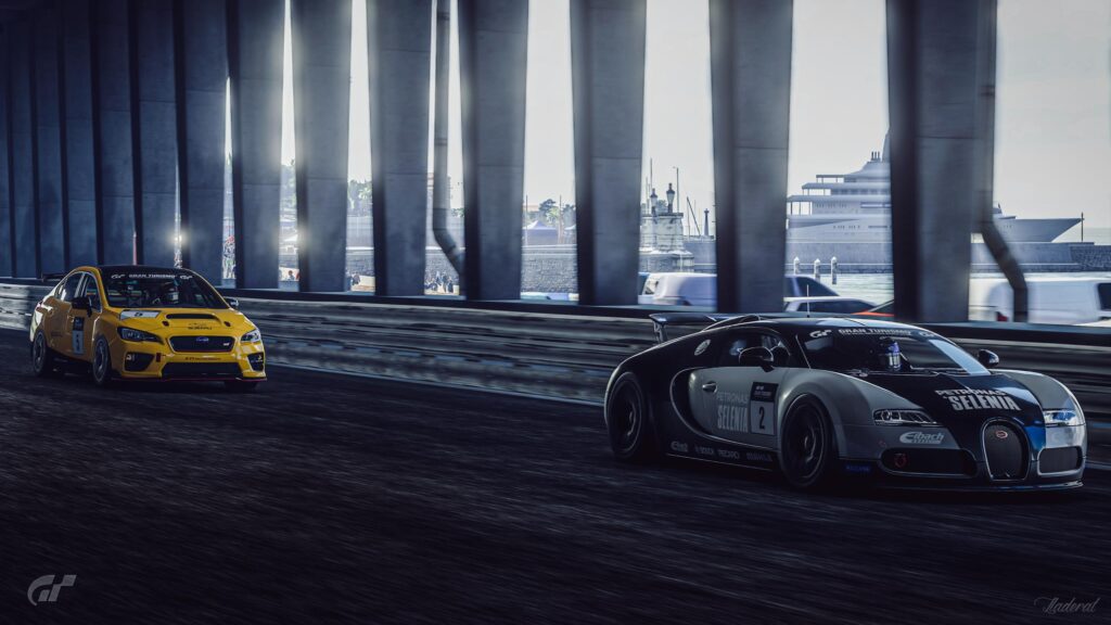 Bugatti Veyron and Subaru WRX STI Racing Desktop Wallpaper