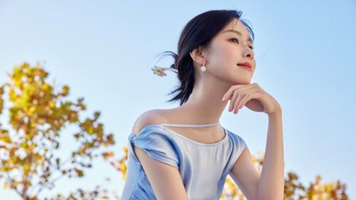 Beautiful Korean Woman in Pastel Blue Dress Portrait 4K Wallpaper