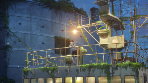 Anime Boy Standing on Abandoned Ship Under Starry Sky 4K Wallpaper