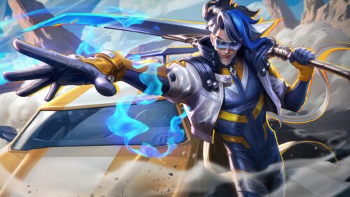 Cyberpunk Warrior with Blue Energy Blade Mobile Legends Desktop Wallpaper