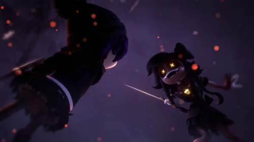 Murder Drones Uzi and Cyn Battle Scene 4K Desktop Wallpaper