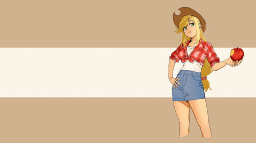 Cute Anime Cowgirl Holding Apple Minimalist Aesthetic PC Wallpaper