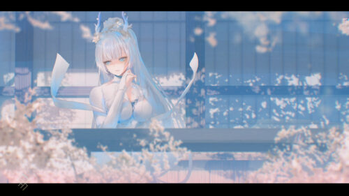 Ethereal Anime Girl with White Hair in Serene Traditional Setting PC Wallpaper