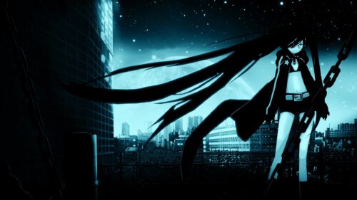 Black Rock Shooter Anime Girl Under Moonlight Cityscape 4K PC Wallpaper
