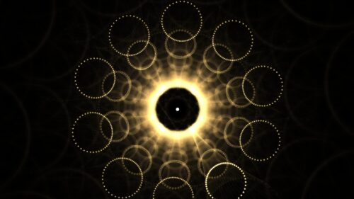 Golden Glowing Geometric Fractal Circles Abstract 4K Wallpaper