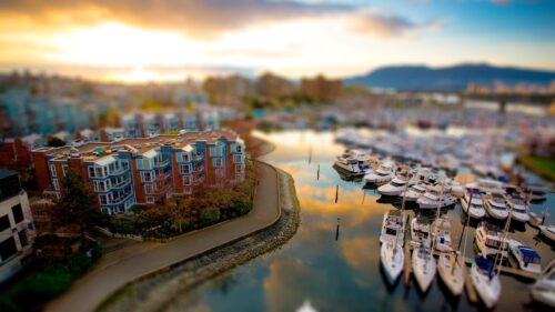 Tilt Shift Miniature City Marina at Sunset 4K PC Wallpaper